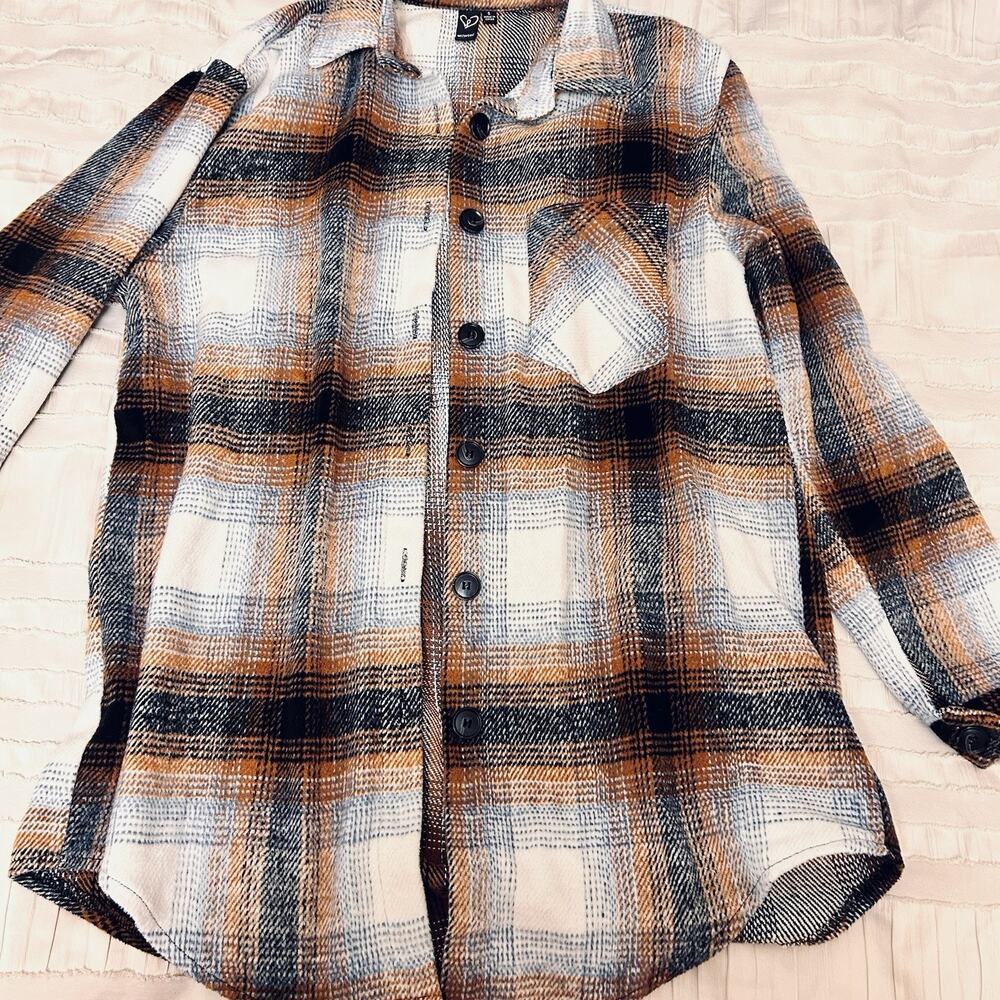 Windsor Plaid Flannel Shacket Women's Small Rust Cream Black Button Front Coat